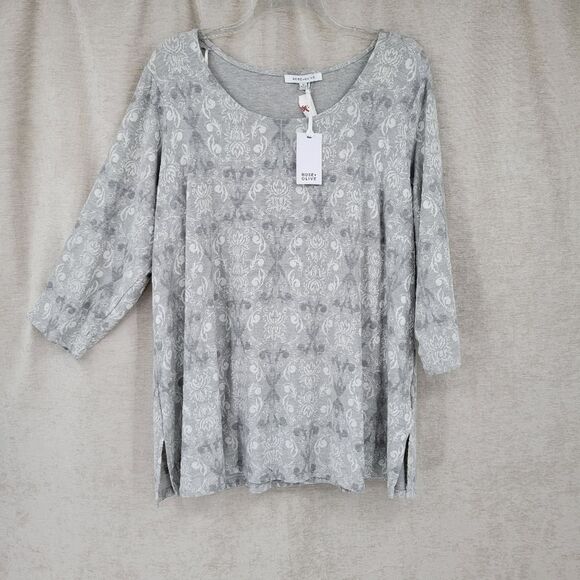 Rose and Olive Gray Scoop Neck Blouse Dressy Tee Women's Plus Size 3X - Picture 1 of 8